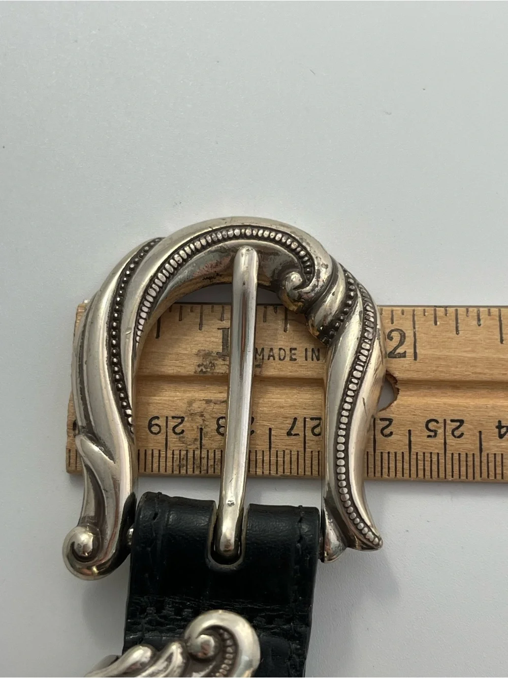 BRIGHTON Western Style Black Embossed Leather Belt Silver Tone Buckle Size Small